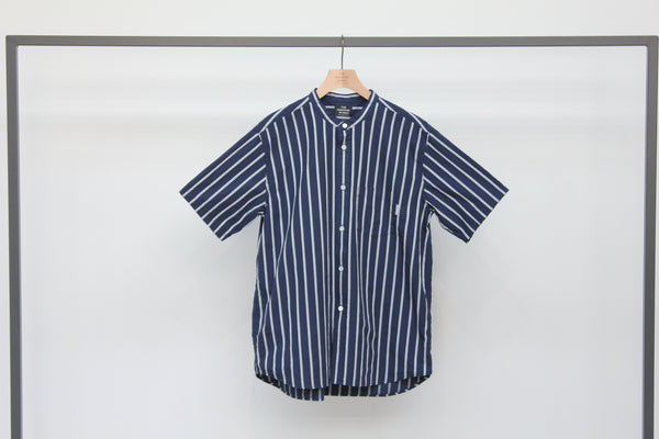 No.205 NAVY STRIPE BAND COLLAR SHORT SLEEVE SHIRT