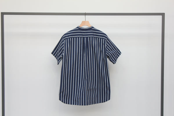 No.205 NAVY STRIPE BAND COLLAR SHORT SLEEVE SHIRT