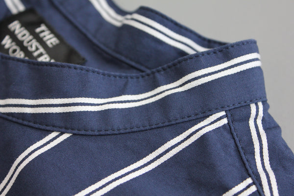 No.205 NAVY STRIPE BAND COLLAR SHORT SLEEVE SHIRT