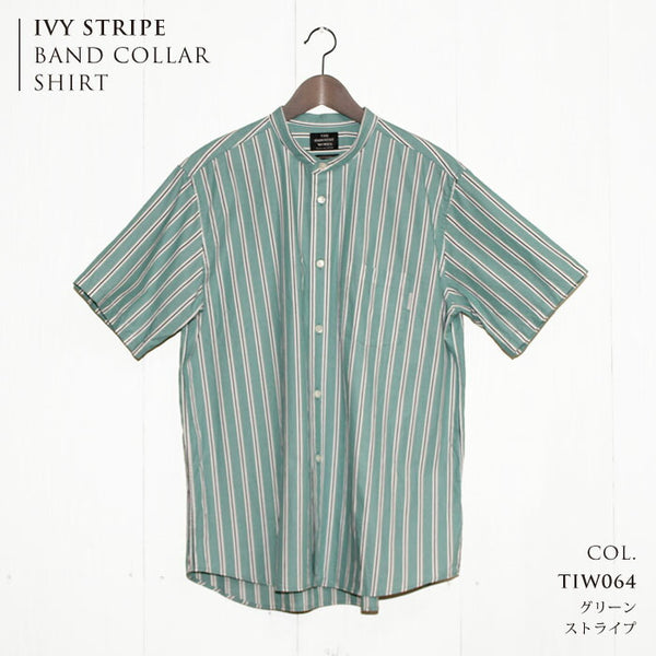 No.063-064 IVY STRIPE BAND COLLAR SHORT SLEEVE SHIRT